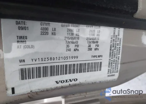 2002 Volvo V70 Xc из США, поврежденный, VIN YV1SZ58D121051999